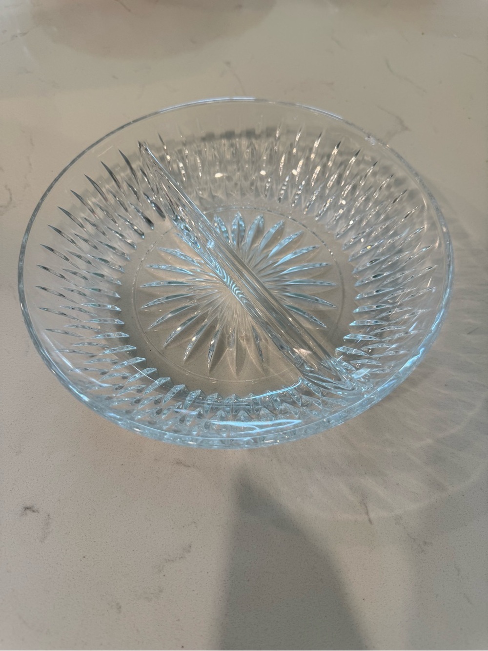 Clear Glass Divided Serving Dish - Elegant Cut Pattern